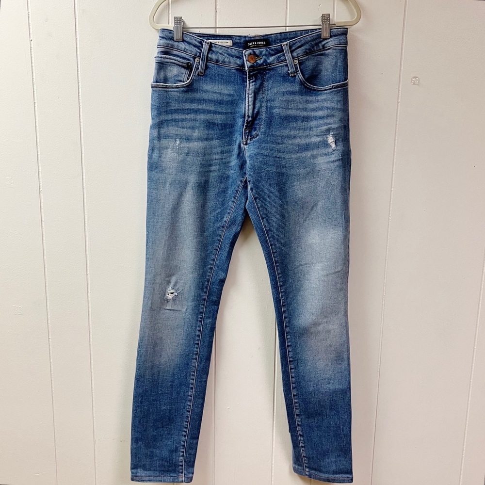Y2K JACK & JONES Jeans Intelligence Mens 36/34 Skinny Fit Vtg Distressed Casual